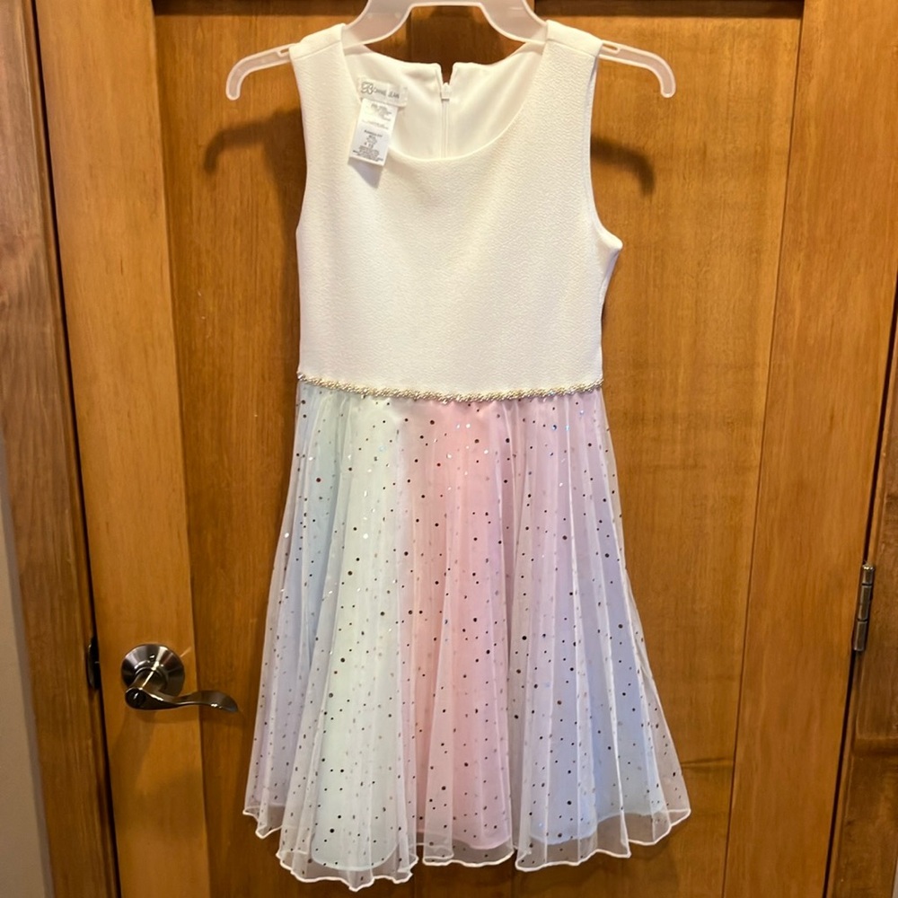 Bonnie Jean Girls 12 Aline Sleeveless Dress w rhinestone waist detail.